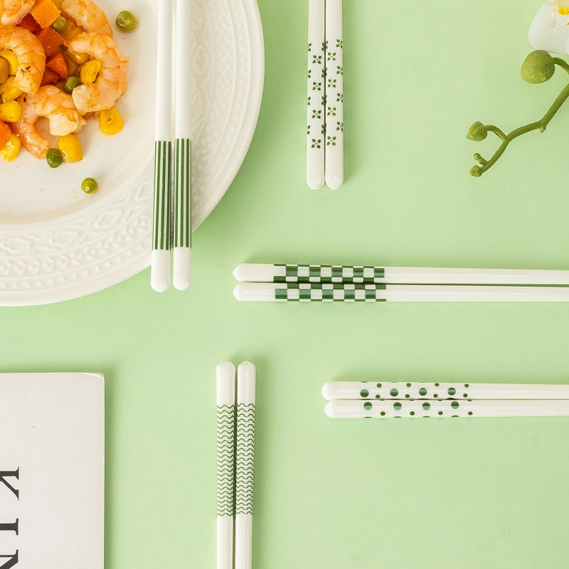 High-End Green Wavy Ceramic Chopsticks Japanese Style Gift 5 Pairs Sets