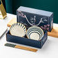Indigo Stripes Bowl and Chopsticks Gift Set