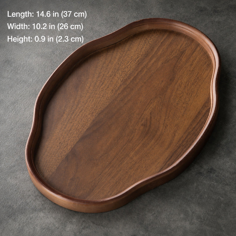 Irregular Bamboo Serving Tray with Walnut Finish for Tea & Snacks