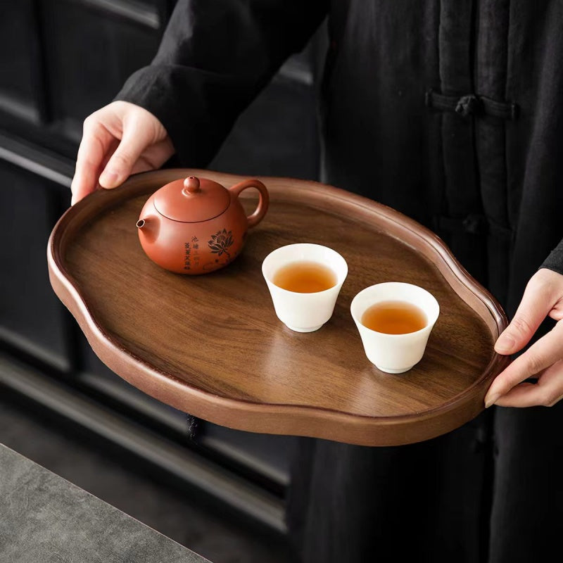 Irregular Bamboo Serving Tray with Walnut Finish for Tea & Snacks