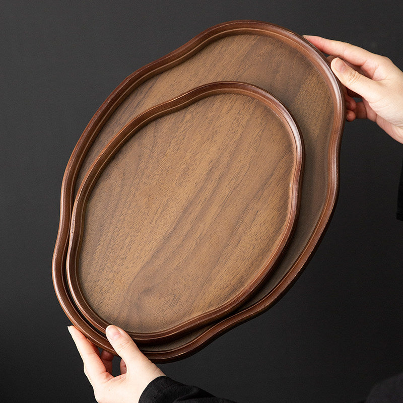 Irregular Bamboo Serving Tray with Walnut Finish for Tea & Snacks