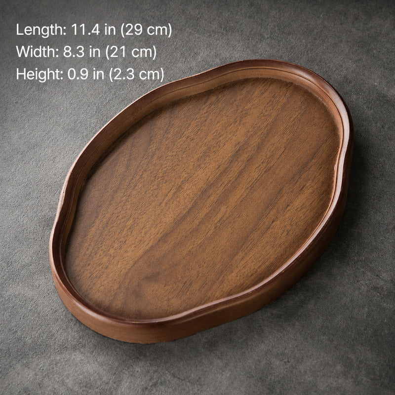 Irregular Bamboo & Wood Serving Tray with Walnut Finish