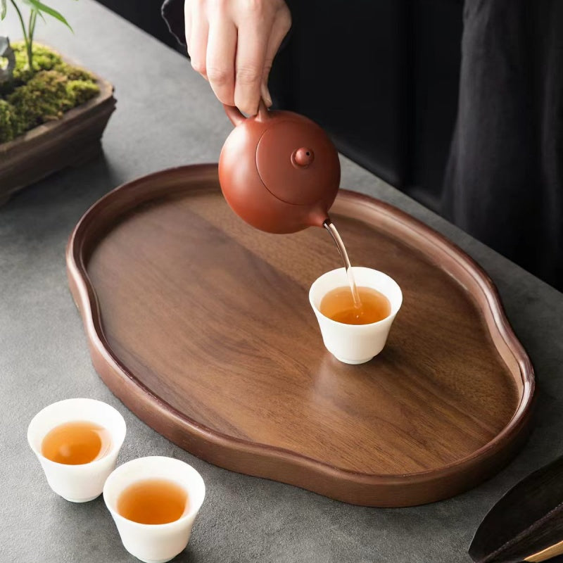 Irregular Bamboo Serving Tray with Walnut Finish for Tea & Snacks