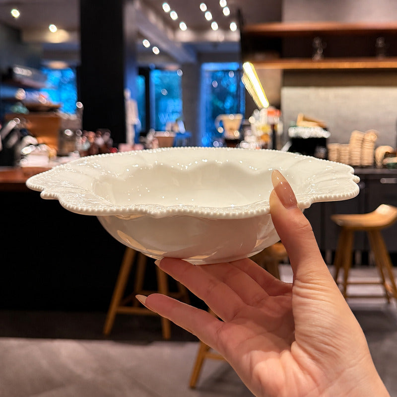 Ivory Garden Embossed Ceramic Dinnerware – Plates & Bowls