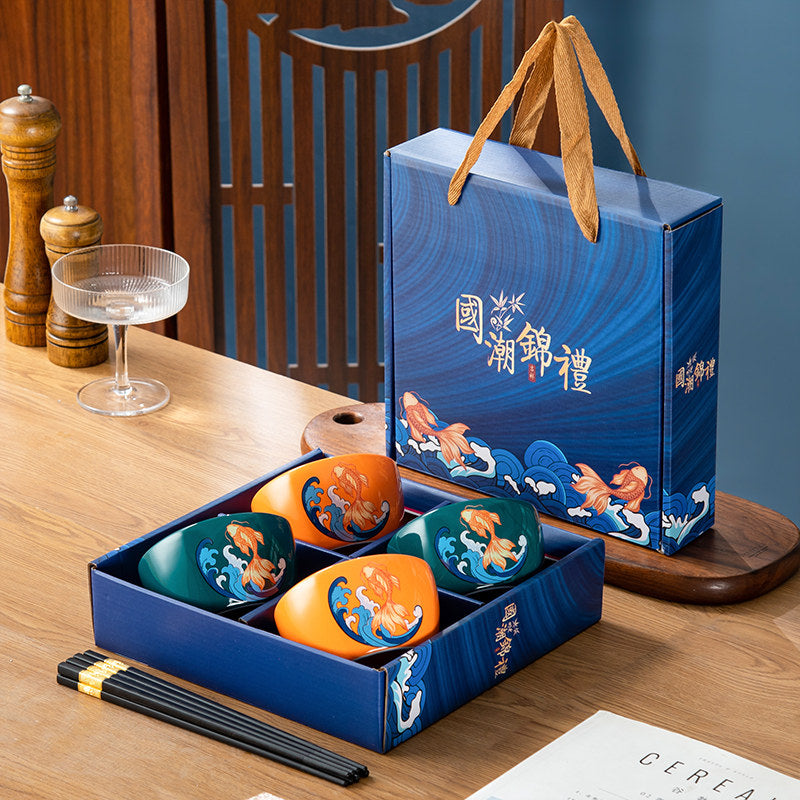 Koi & Waves Bowl and Chopsticks Gift Set