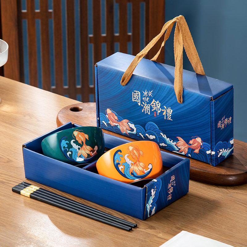 Koi & Waves Bowl and Chopsticks Gift Set