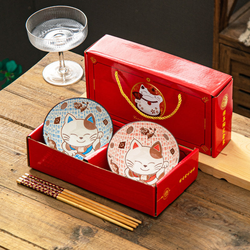 Lucky Cat Bowl and Chopsticks Gift Set