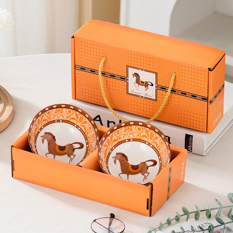 Lucky Horse Bowl and Chopsticks Gift Set