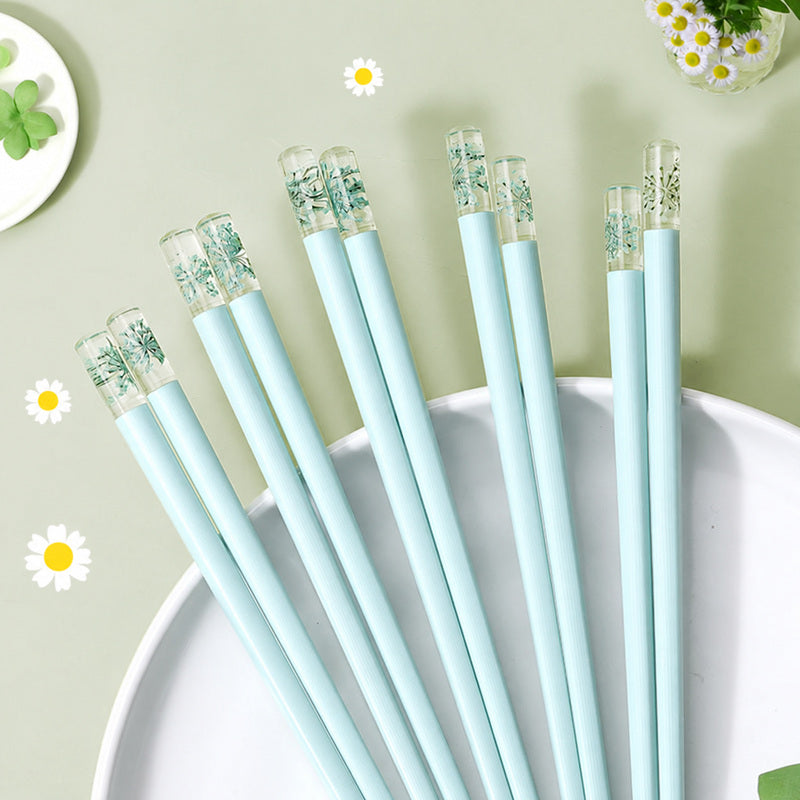 Mint Green Preserved Flower Reusable Chopsticks – 5 Pairs