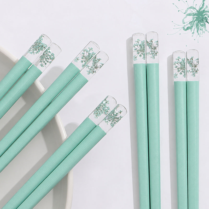 Mint Green Preserved Flower Reusable Chopsticks – 5 Pairs