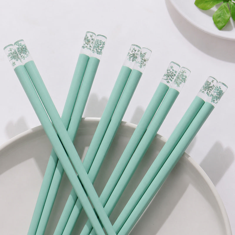 Mint Green Preserved Flower Reusable Chopsticks – 5 Pairs