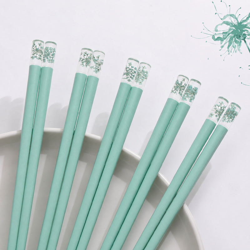 Mint Green Preserved Flower Reusable Chopsticks – 5 Pairs