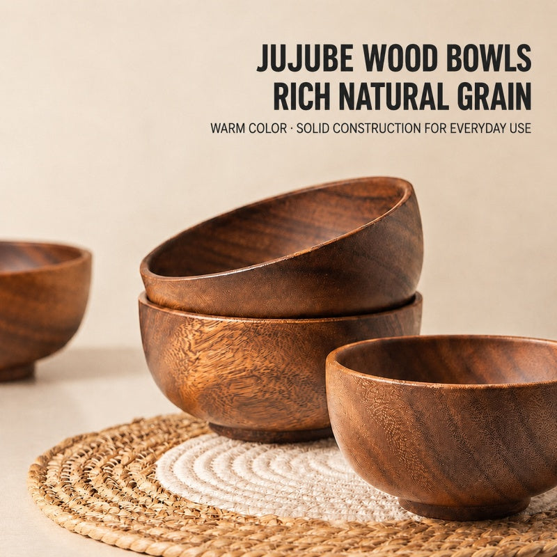 Natural Jujube Wood Bowl – Japanese-Style Rice, Soup & Noodle Bowl