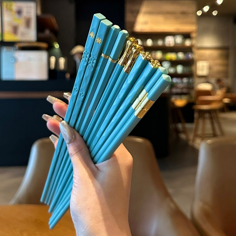 Porcelain Blue & Gold Reusable Chopsticks Set – 5 or 10 Pairs