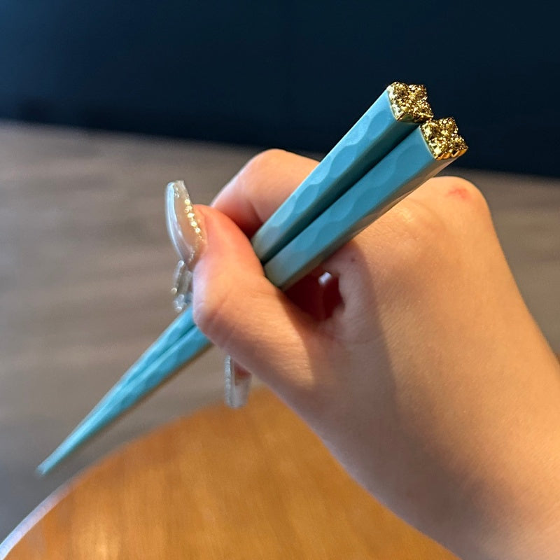 Porcelain Blue & Gold Reusable Chopsticks Set
