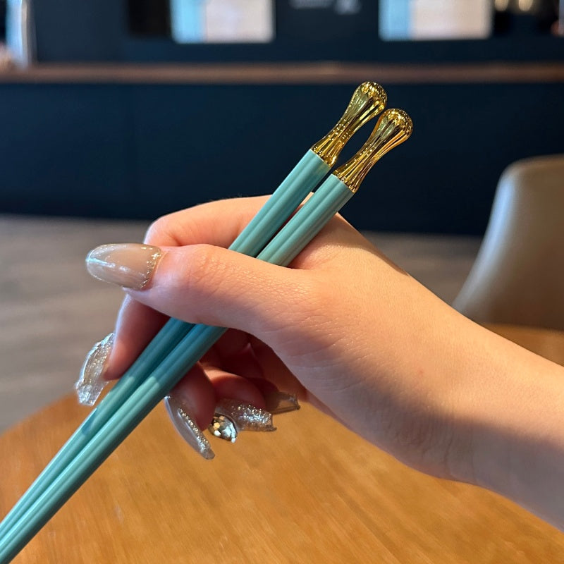 Porcelain Blue & Gold Reusable Chopsticks Set