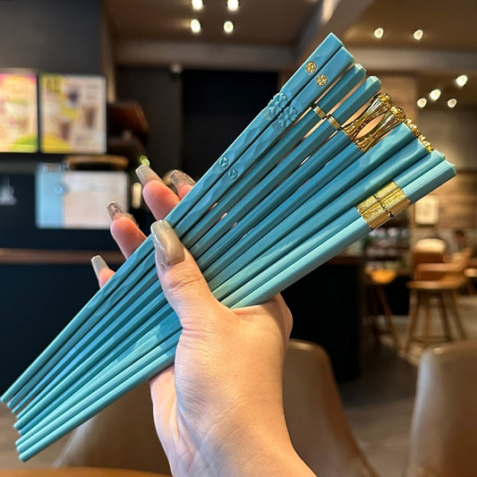 Porcelain Blue & Gold Reusable Chopsticks Set – 5 or 10 Pairs