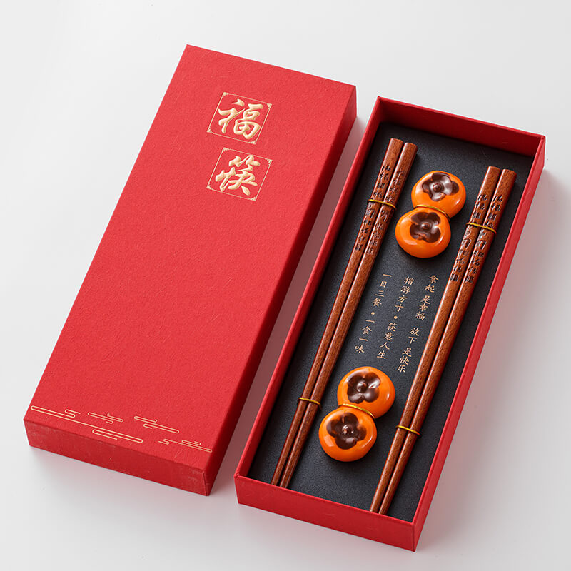 Premium Wooden Chopstick and Chopstick Rest Chinese Style Gift 2 Pairs Sets