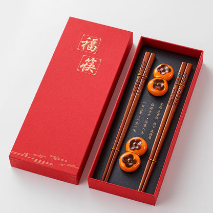 Premium Wooden Chopstick and Chopstick Rest Chinese Style Gift 2 Pairs Sets