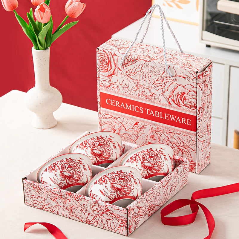 Red Rose Bowl and Chopsticks Gift Set