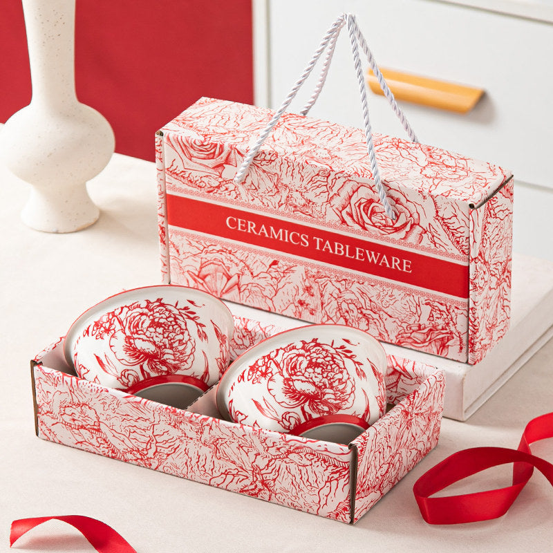 Red Rose Bowl and Chopsticks Gift Set
