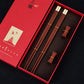 Personalized Wooden Chopsticks Gift Set for Two – 2 Pairs with Chopstick Rests & Gold-Tone Caps