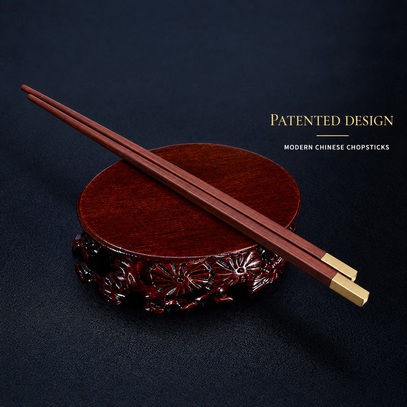 Personalized Wooden Chopsticks Gift Set for Two – 2 Pairs with Chopstick Rests & Gold-Tone Caps