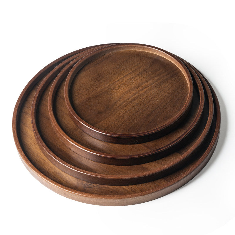 Round Bamboo Serving Tray with Walnut Finish Set of 4