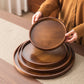 Round bamboo serving tray with walnut finish for tea and coffee