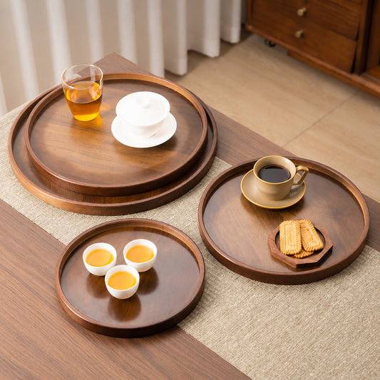 Round bamboo serving trays for tea, coffee and snacks