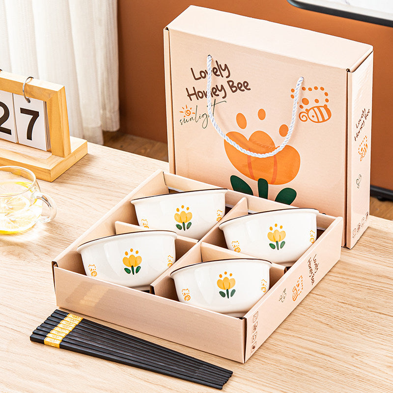 Tulip & Bee Bowl and Chopsticks Gift Set