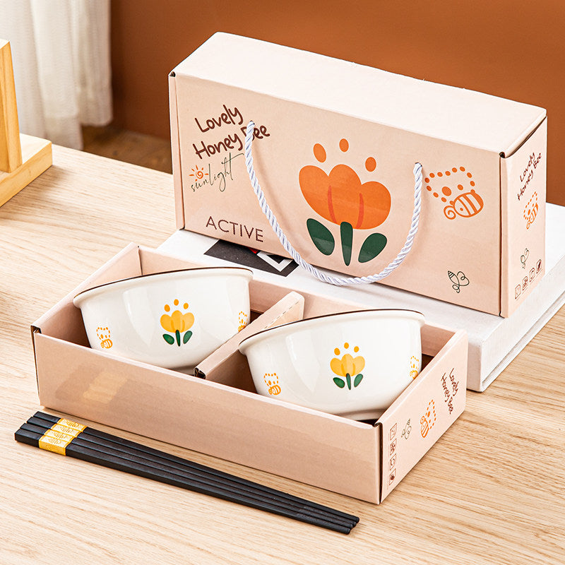 Tulip & Bee Bowl and Chopsticks Gift Set