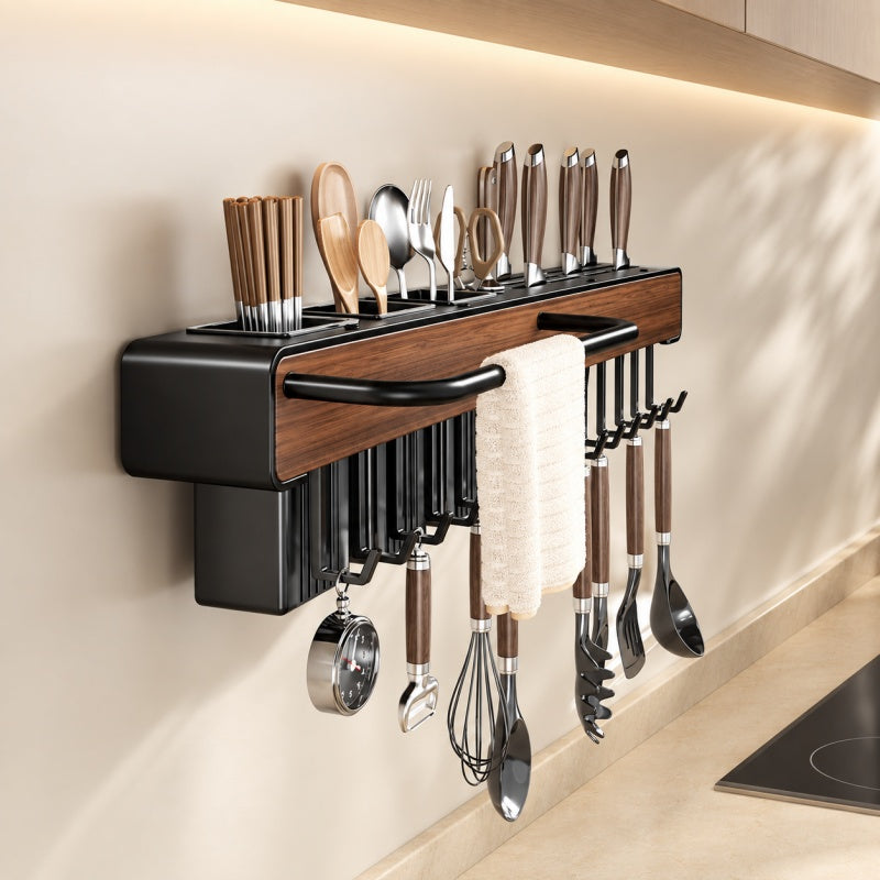 Wall-Mounted Knife and Utensil Organizer with Chopstick Holder