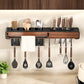 Wall-Mounted Knife and Utensil Organizer with Knife Slots, Hooks and Chopstick Holder