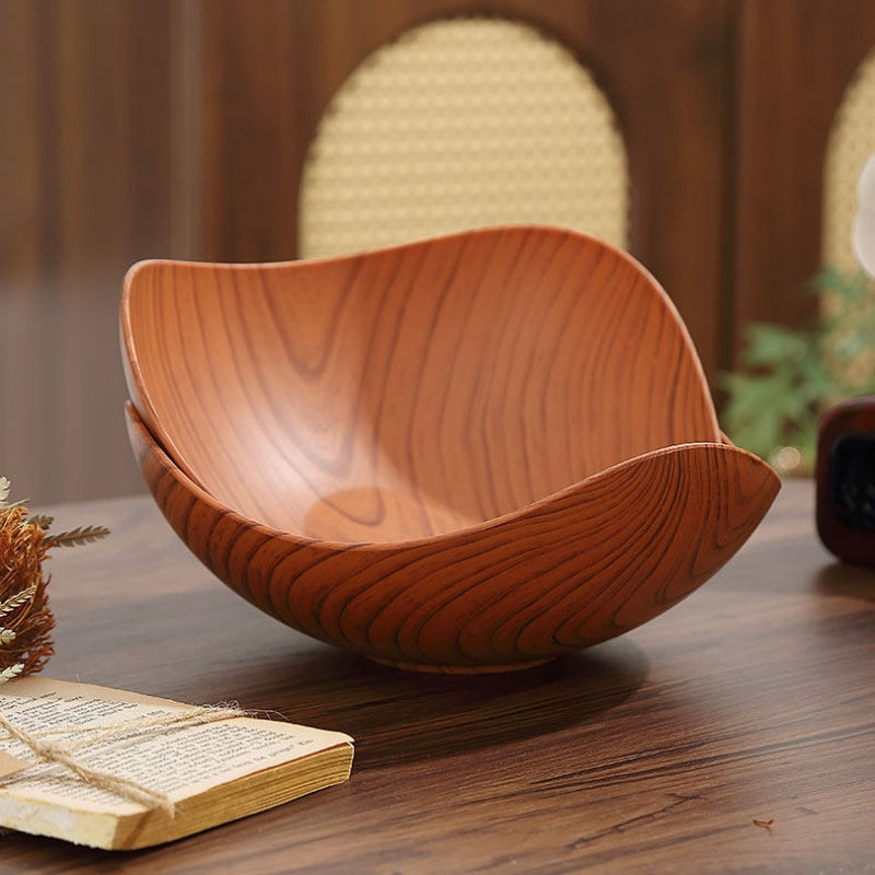 Walnut Grain Retro Fruit Bowl & Fruit Plate Decorative Serving Tray 2 Sets