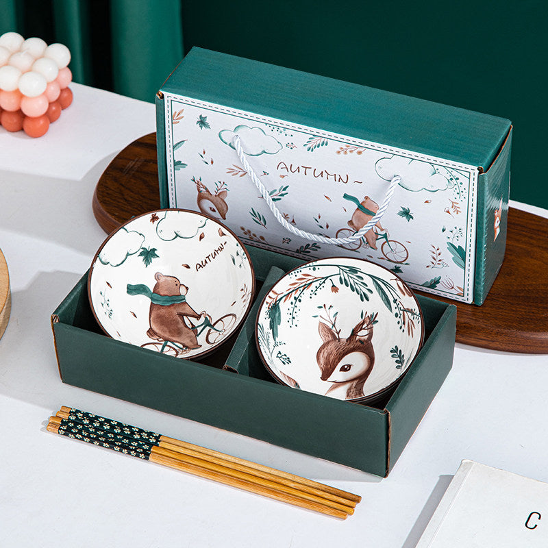 Woodland Friends Bowl and Chopsticks Gift Set