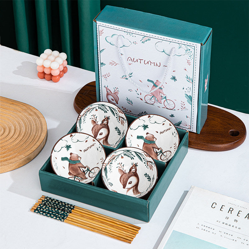 Woodland Friends Bowl and Chopsticks Gift Set