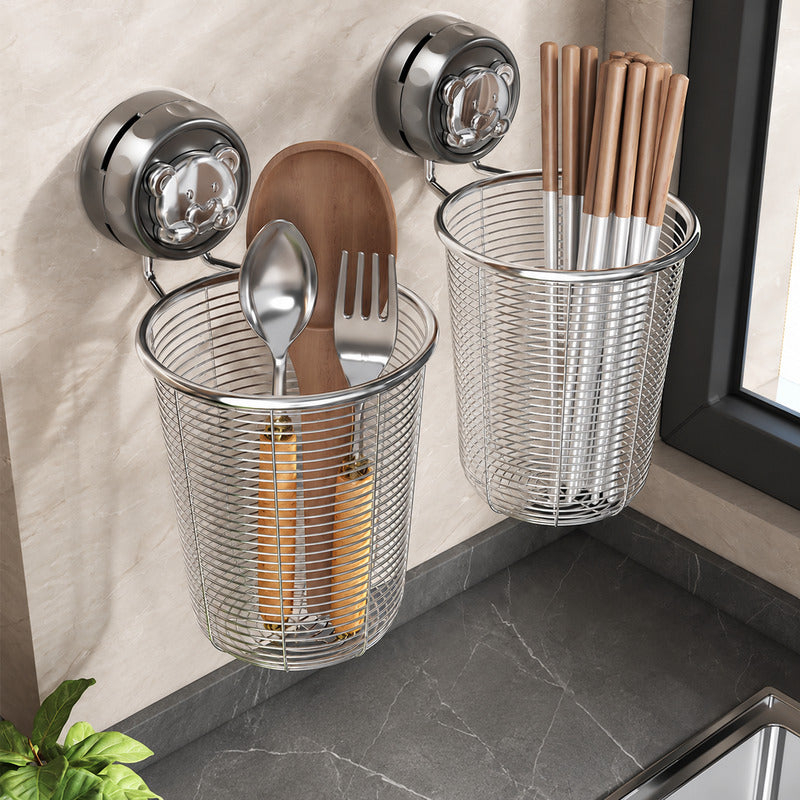 304 Stainless Steel Wall-Mounted Chopstick Holder with No-Drill Suction Cup
