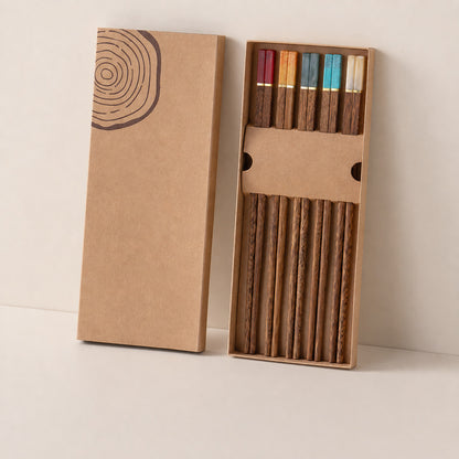 5 Pairs Reusable Wooden Chopsticks Set with Color-Coded Handles