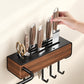 Wall-Mounted Knife and Utensil Organizer with Knife Slots, Hooks and Chopstick Holder
