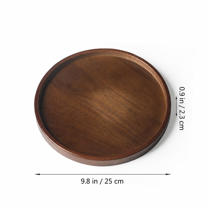 9.8-inch round bamboo serving tray with walnut finish