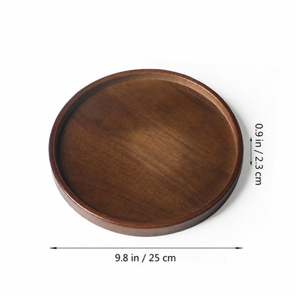 9.8-inch round bamboo serving tray with walnut finish