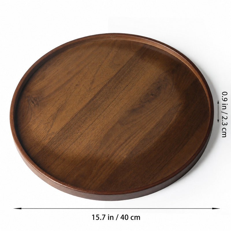 15.7-inch round bamboo serving tray with walnut finish
