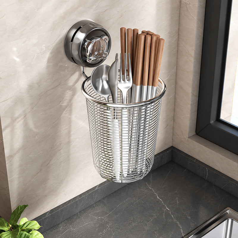 304 Stainless Steel Wall-Mounted Chopstick Holder with No-Drill Suction Cup