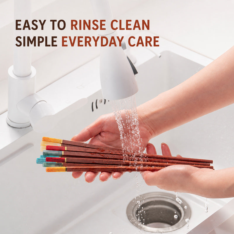 Smooth polished wooden chopsticks with color-coded ends