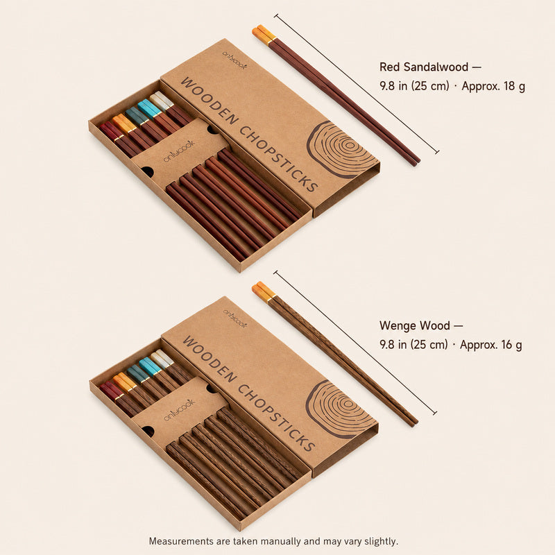 5 Pairs Reusable Wooden Chopsticks Set with Color-Coded Handles