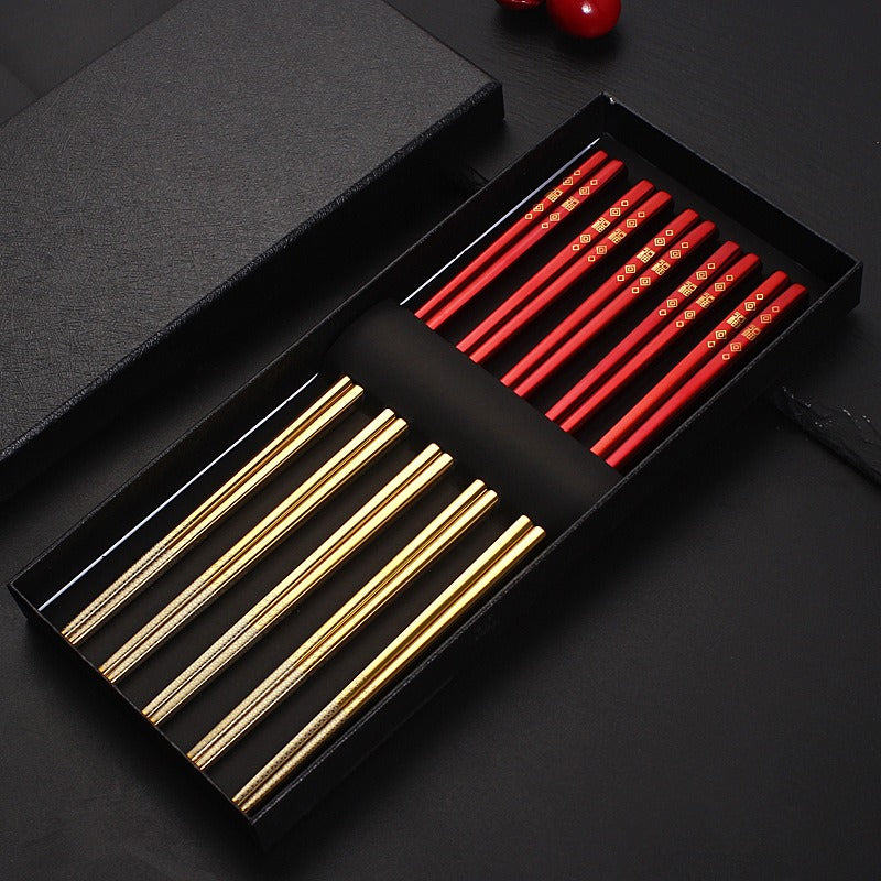 Colorful 304 Stainless Steel Chopsticks Chinese Style Luxury Gift Box