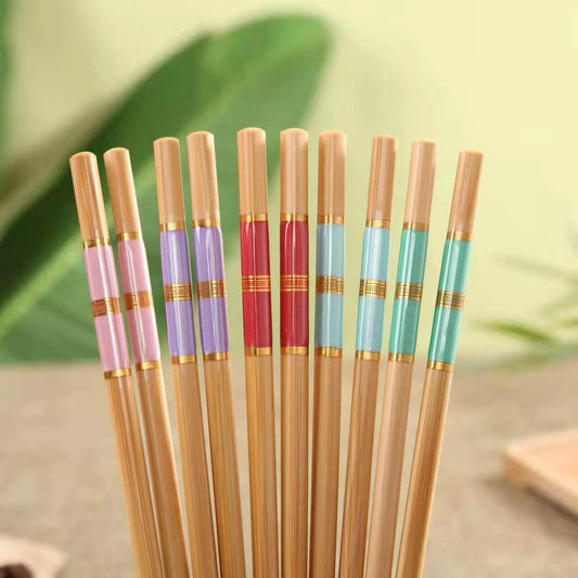 Colorful Natural Bamboo Chopsticks Advanced Chinese Style 5 Pairs Sets