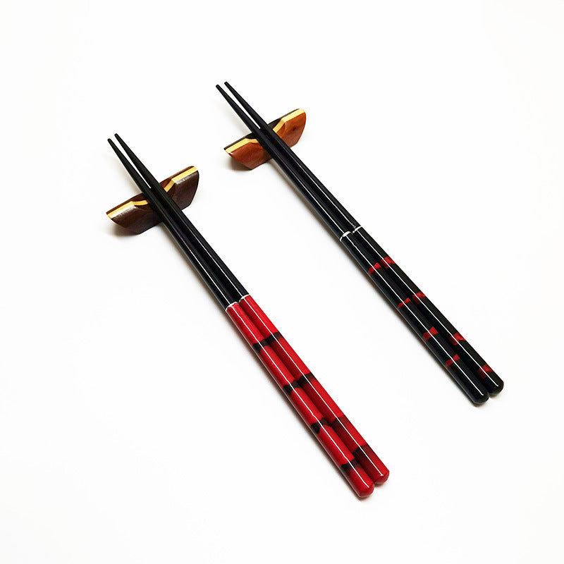 Red Black Craft Wooden Chopsticks Japanese Style Gift 2 Pairs Sets
